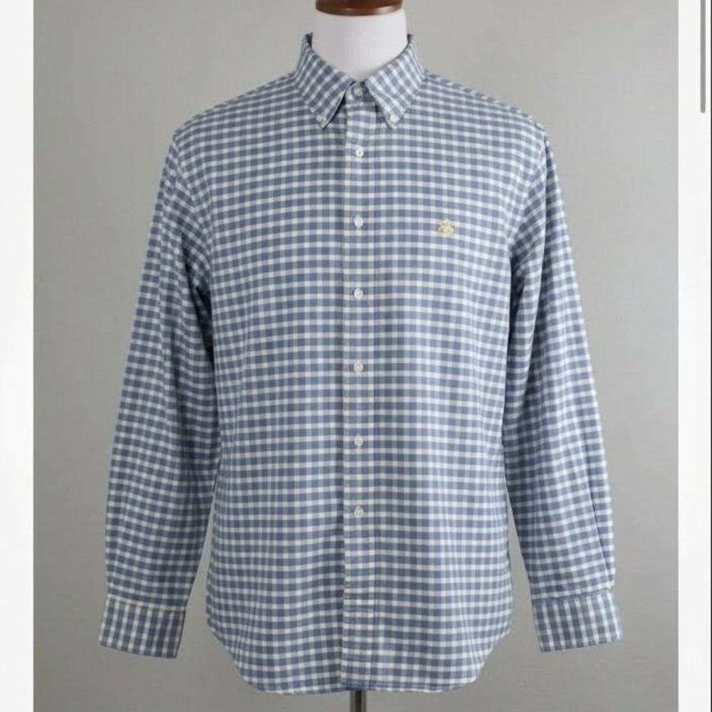Brooks Brothers Shirt Mens XL Blue‎ Yellow Check Long Sleeve Button Down Cotton
